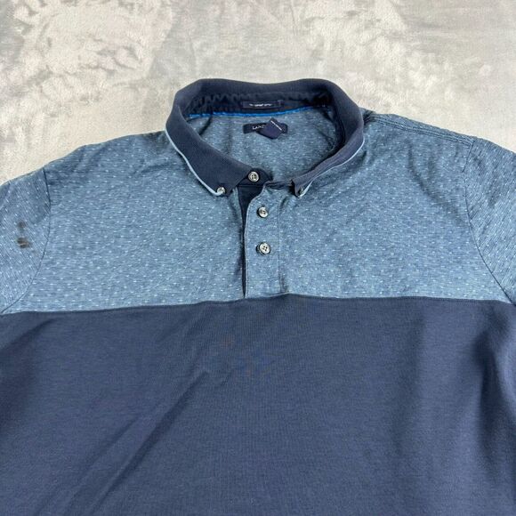 Lands End Shirt Mens XXL Blue Geometric Colorblock Golf Polo Supima Cotton - Picture 1 of 11